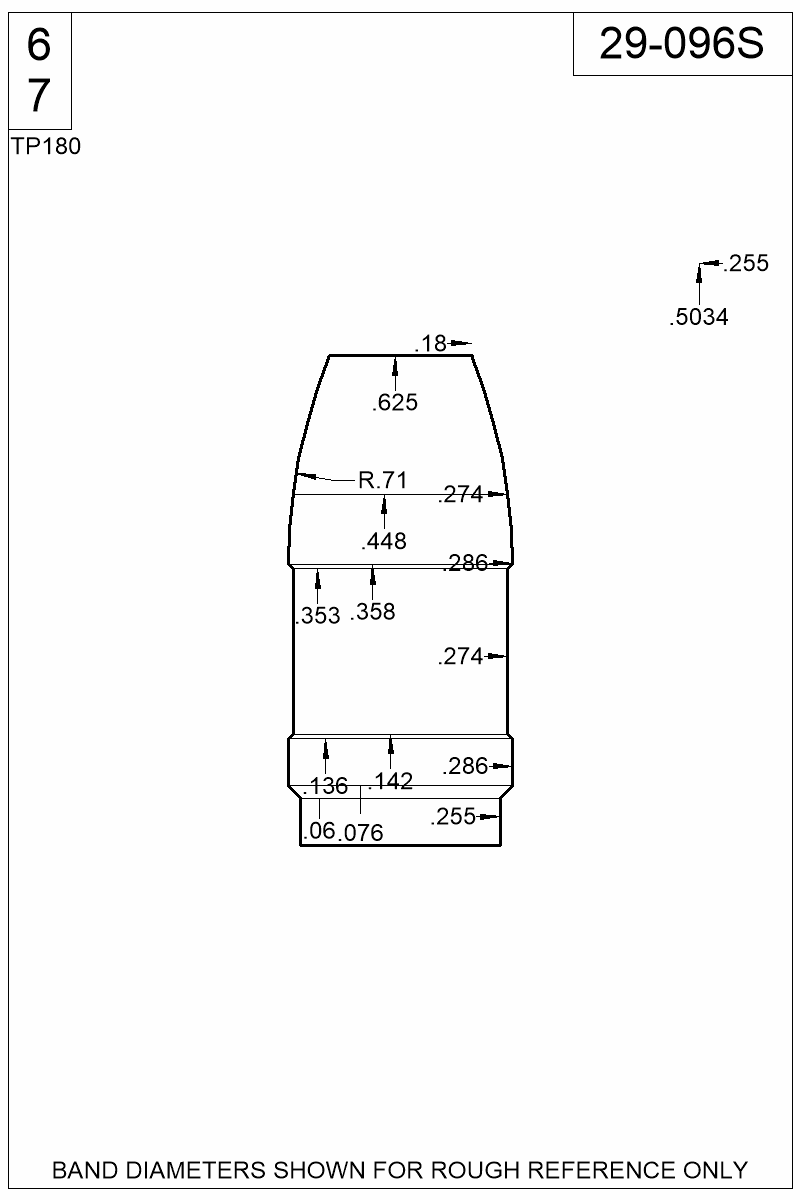 Dimensioned view of bullet 29-096S
