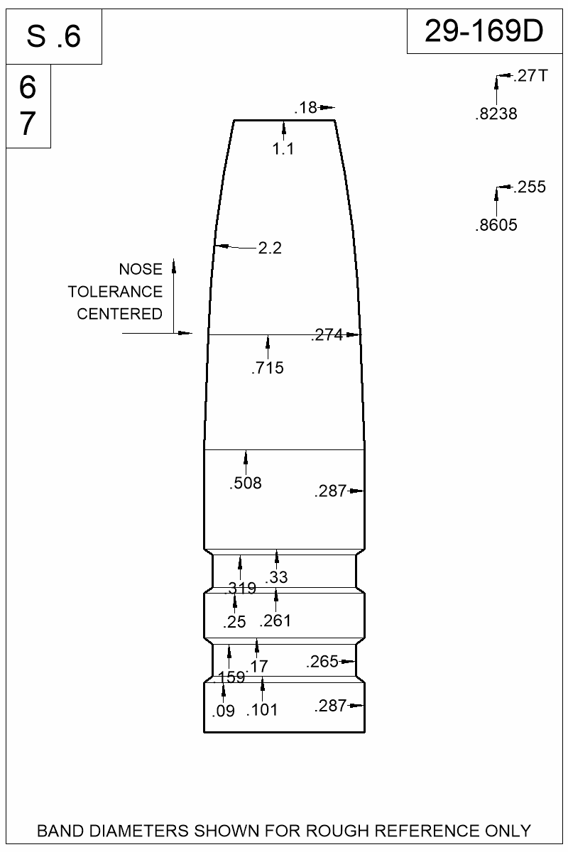Dimensioned view of bullet 29-169D