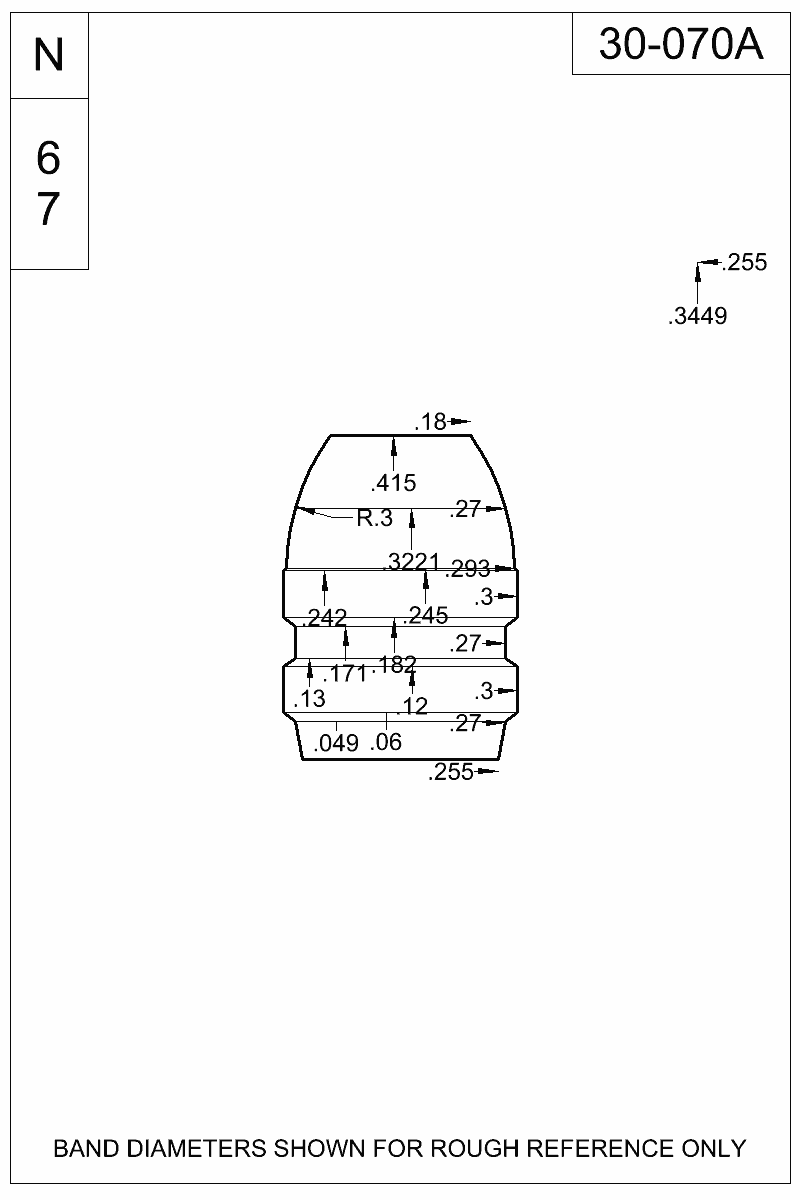 Dimensioned view of bullet 30-070A