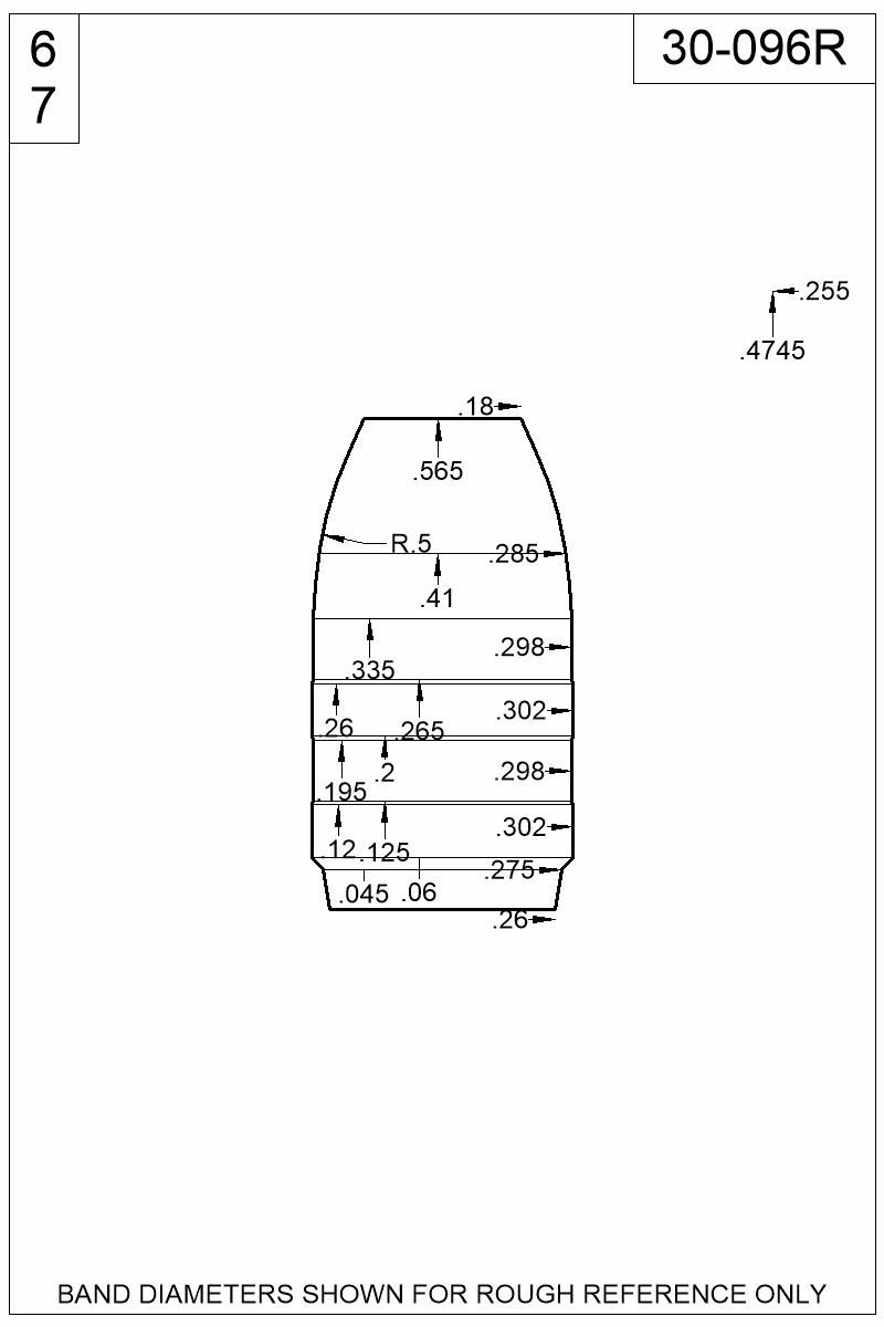 Dimensioned view of bullet 30-096R