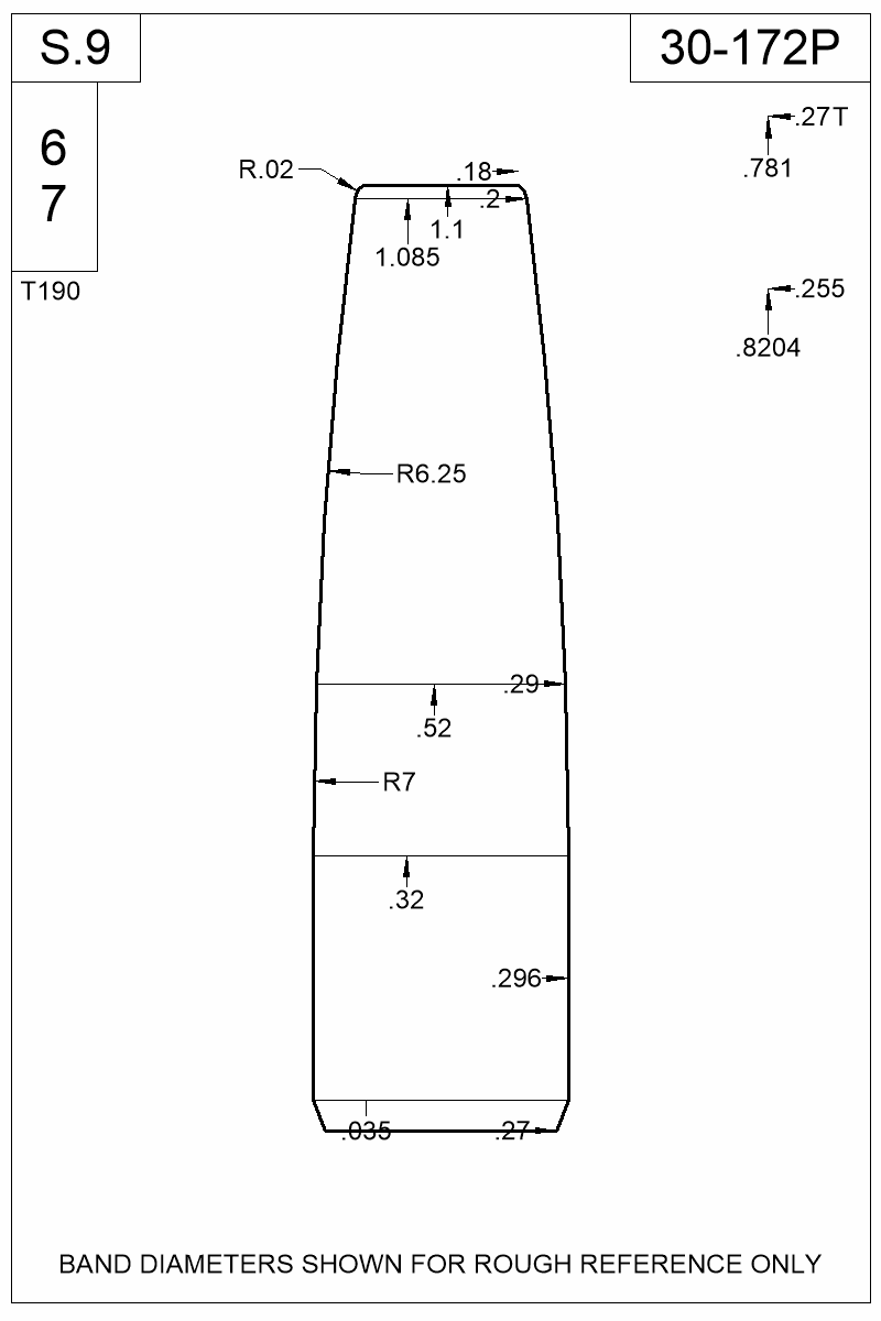 Dimensioned view of bullet 30-172P