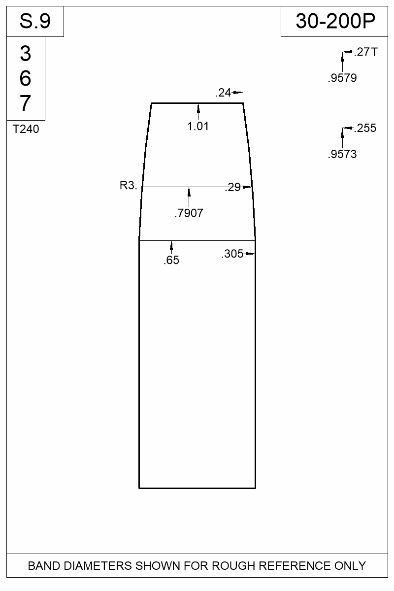 Dimensioned view of bullet 30-200P