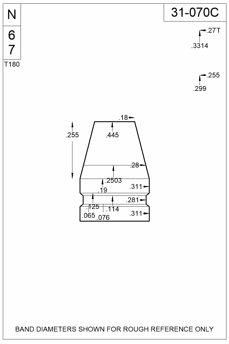 Accurate Molds catalog #31-070C Dimensioned view of bullet 31-070C