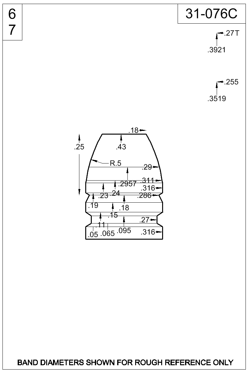 Dimensioned view of bullet 31-076C