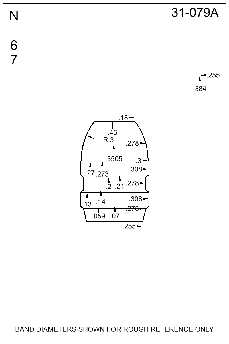 Dimensioned view of bullet 31-079A