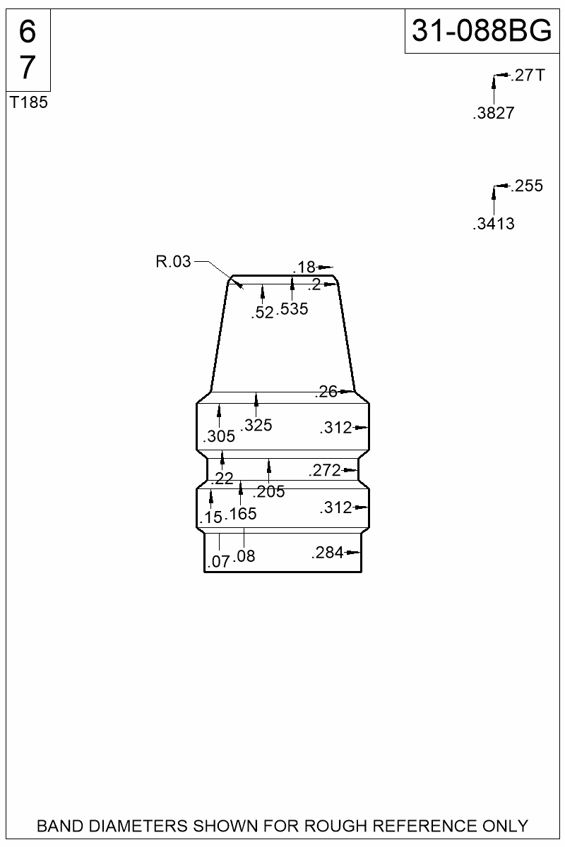Dimensioned view of bullet 31-088BG