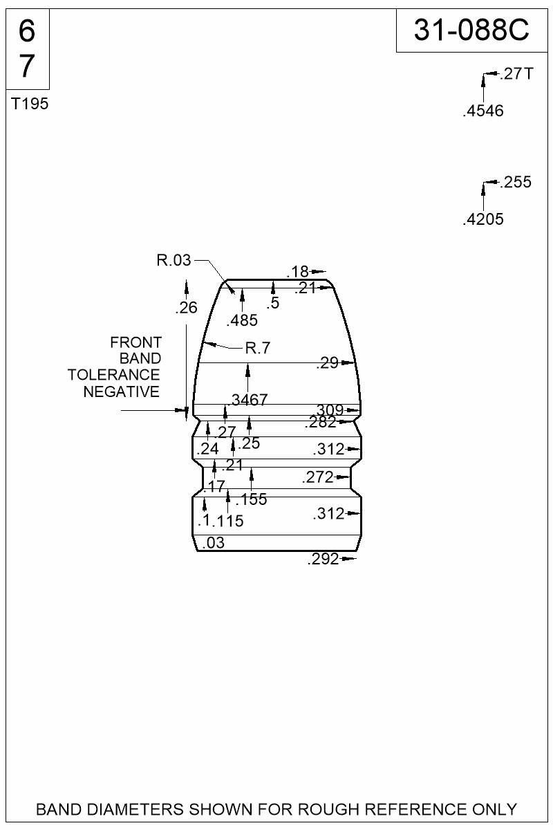 Accurate Molds catalog #31-088C Dimensioned view of bullet 31-088C