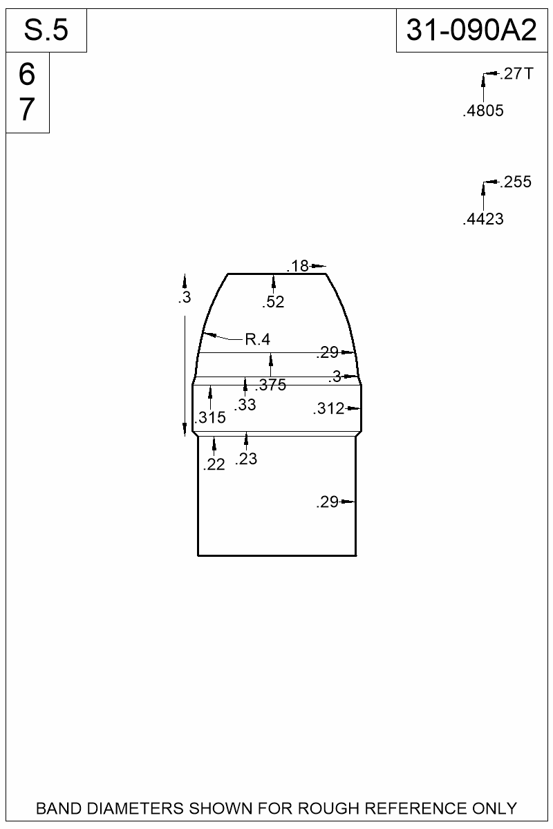 Dimensioned view of bullet 31-090A2
