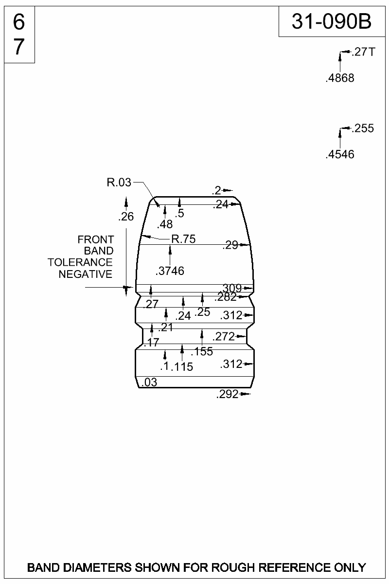 Accurate Molds catalog #31-090B Dimensioned view of bullet 31-090B