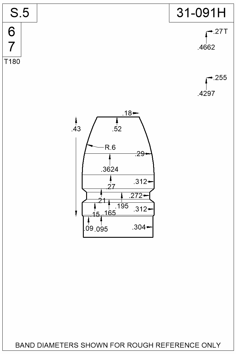 Dimensioned view of bullet 31-091H
