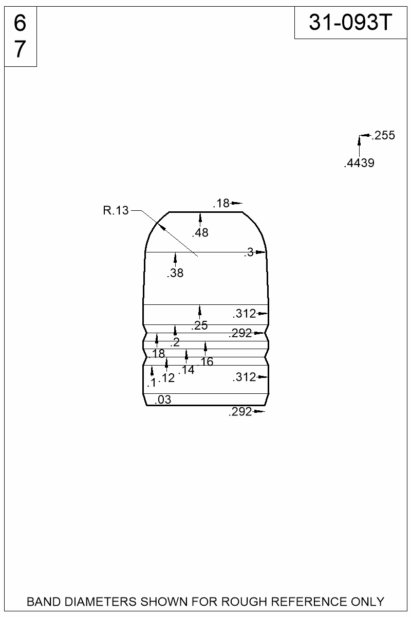Dimensioned view of bullet 31-093T