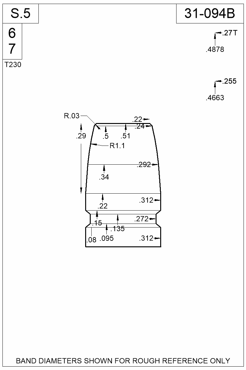 Accurate Molds catalog #31-094B Dimensioned view of bullet 31-094B
