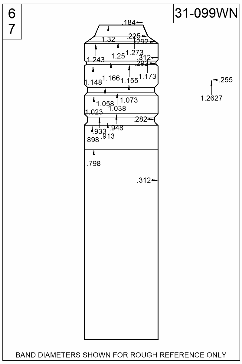 Dimensioned view of bullet 31-099WN