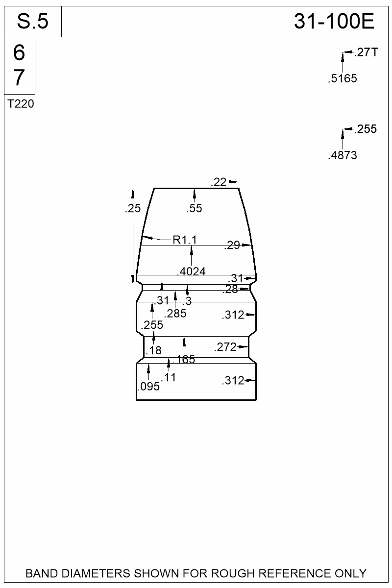 Dimensioned view of bullet 31-100E