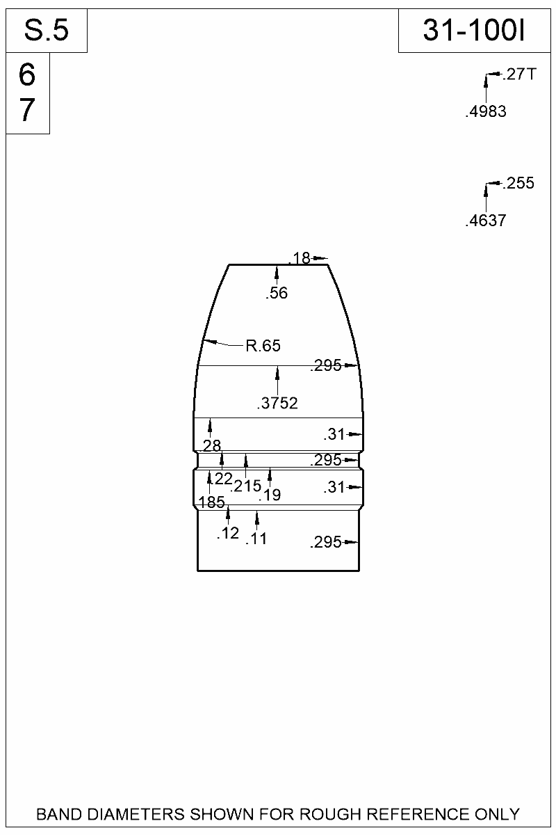 Dimensioned view of bullet 31-100I