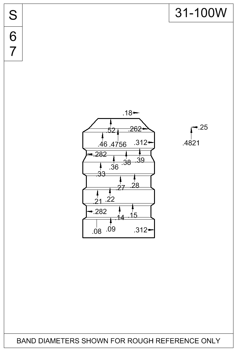 Dimensioned view of bullet 31-100W