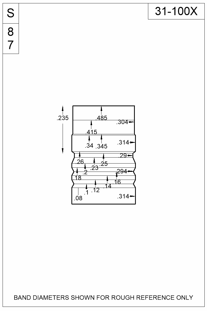 Accurate Molds catalog #31-100X Dimensioned view of bullet 31-100X