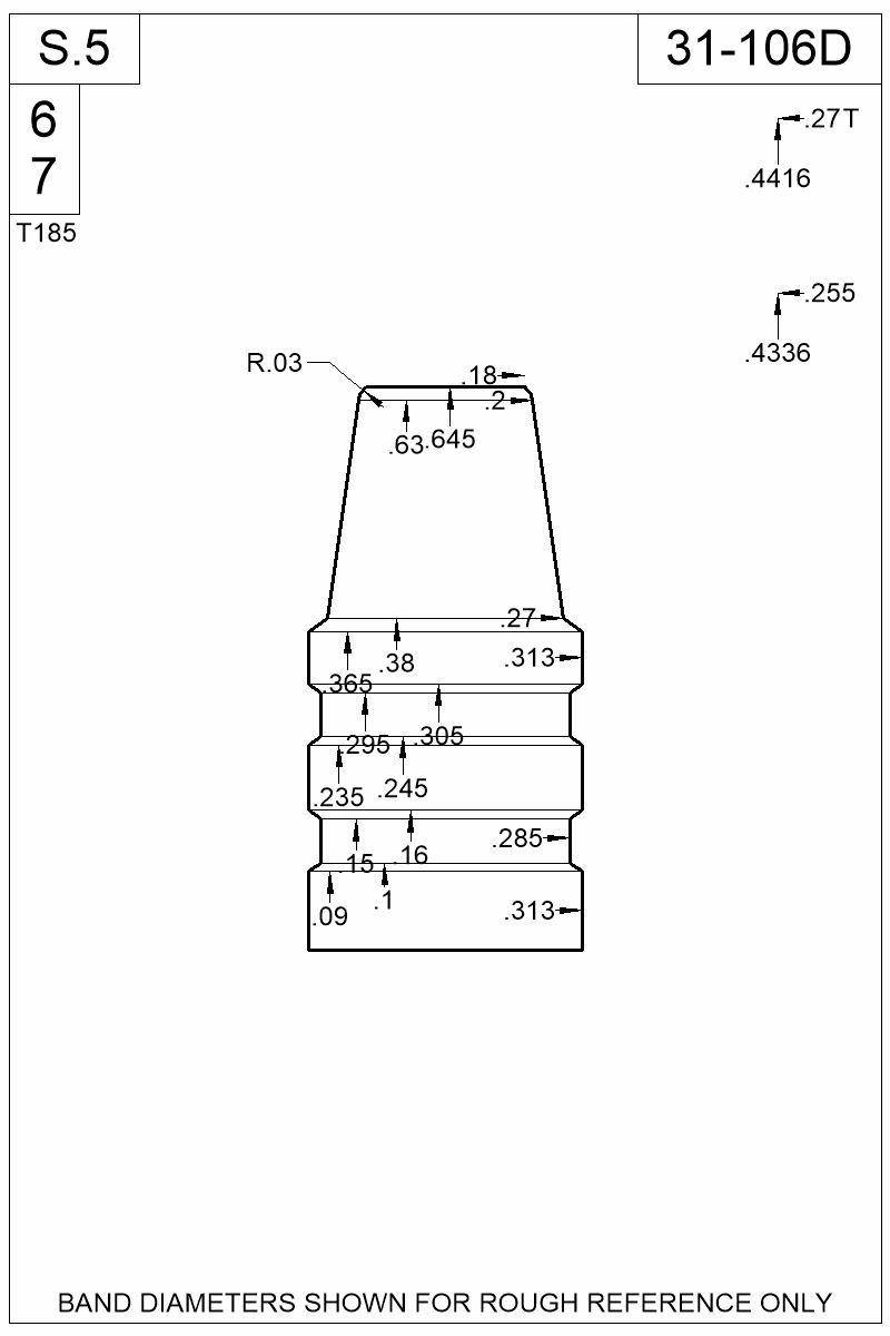 Dimensioned view of bullet 31-106D