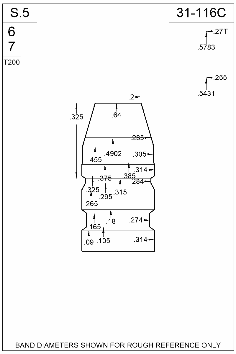 Dimensioned view of bullet 31-116C