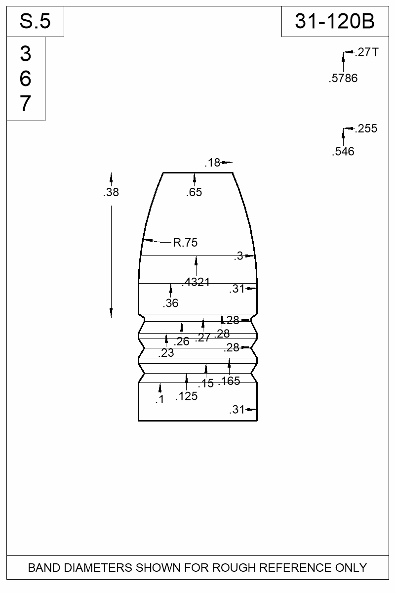 Dimensioned view of bullet 31-120B