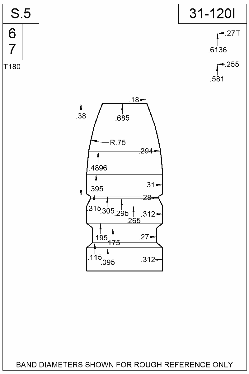 Dimensioned view of bullet 31-120I