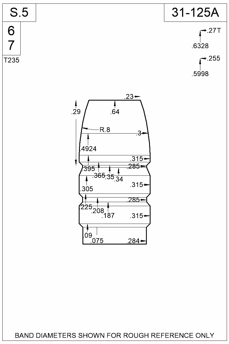 Dimensioned view of bullet 31-125A