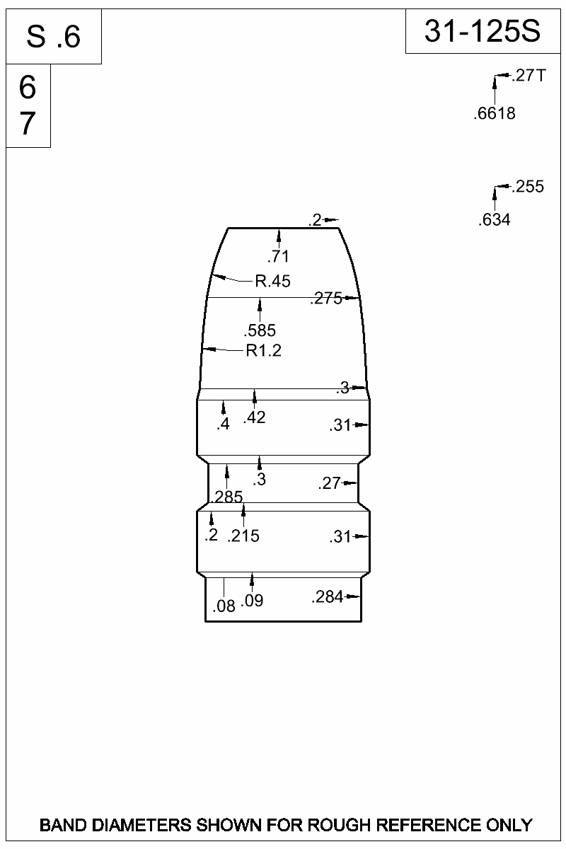 Dimensioned view of bullet 31-125S