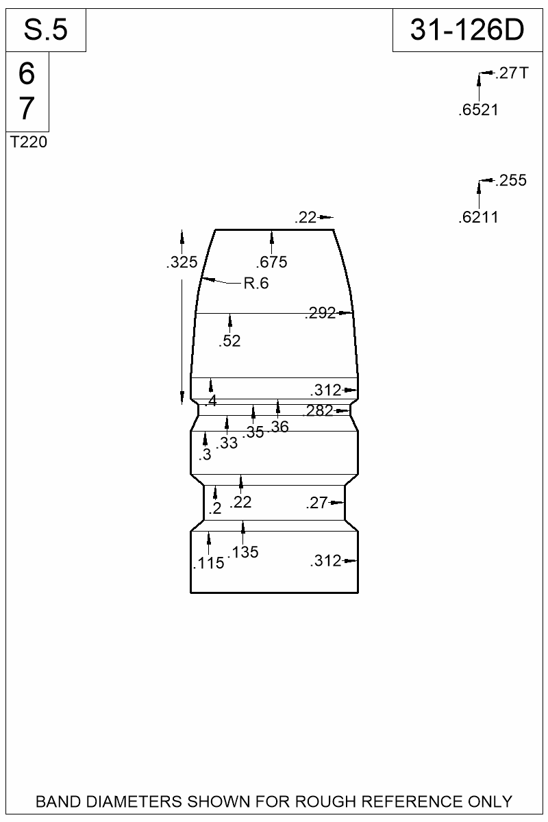 Dimensioned view of bullet 31-126D