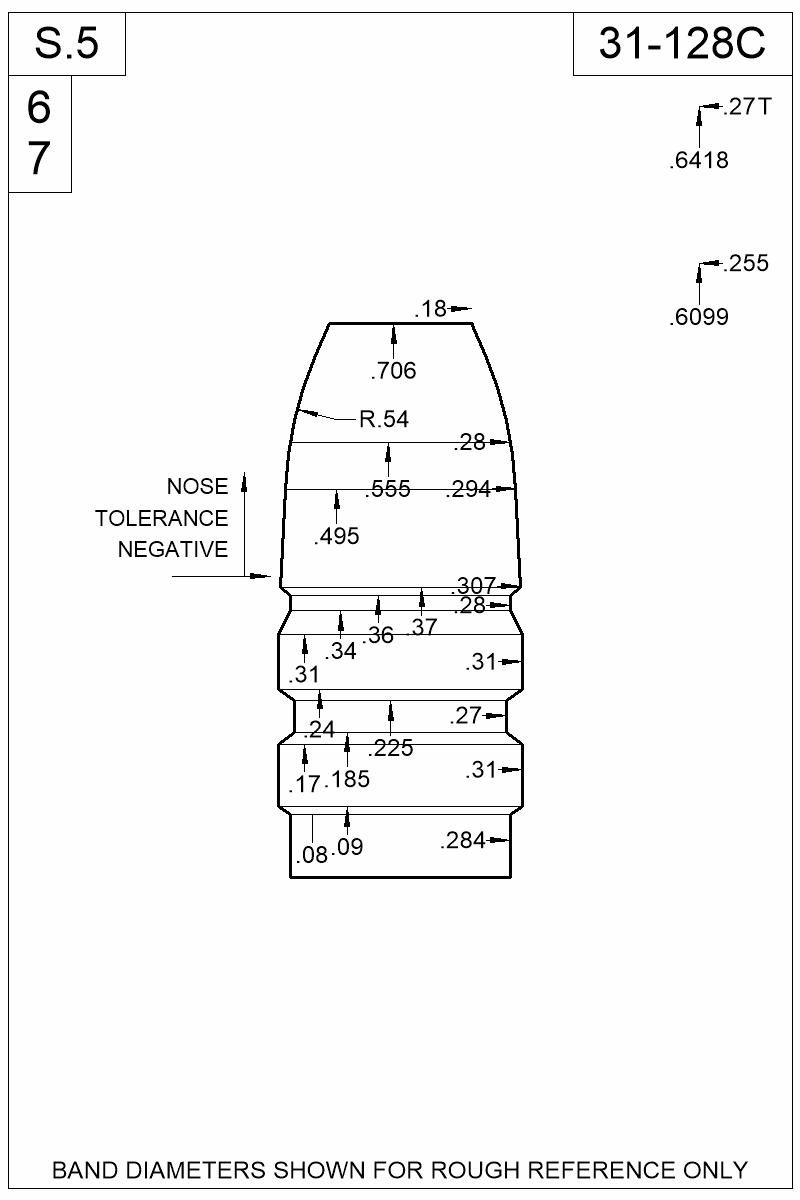 Dimensioned view of bullet 31-128C