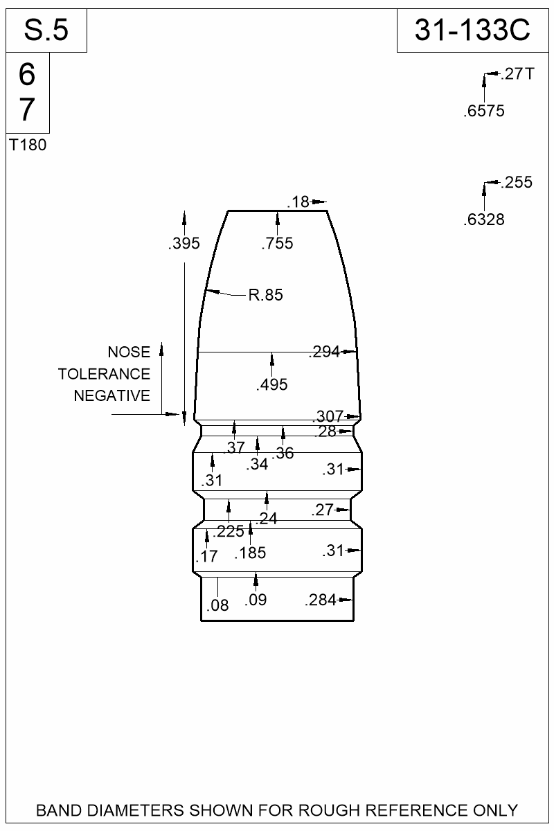 Dimensioned view of bullet 31-133C