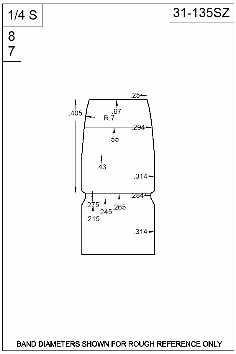 Dimensioned view of bullet 31-135SZ