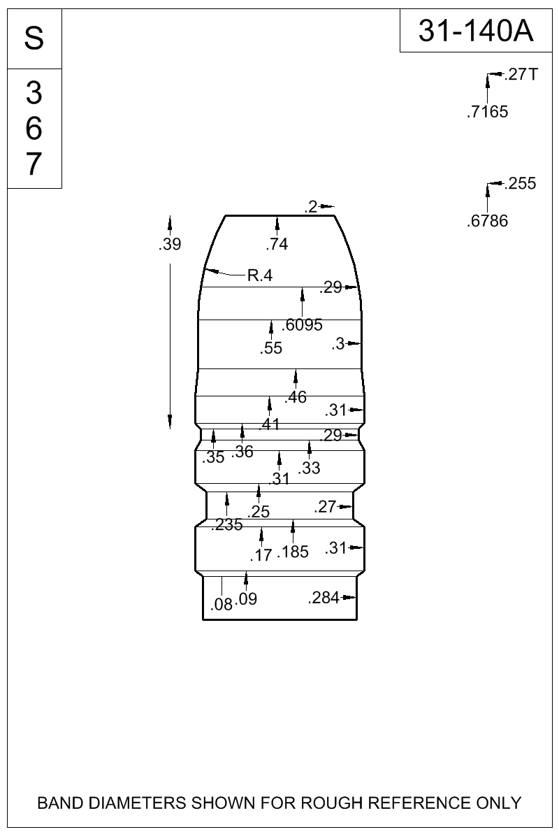 Dimensioned view of bullet 31-140A