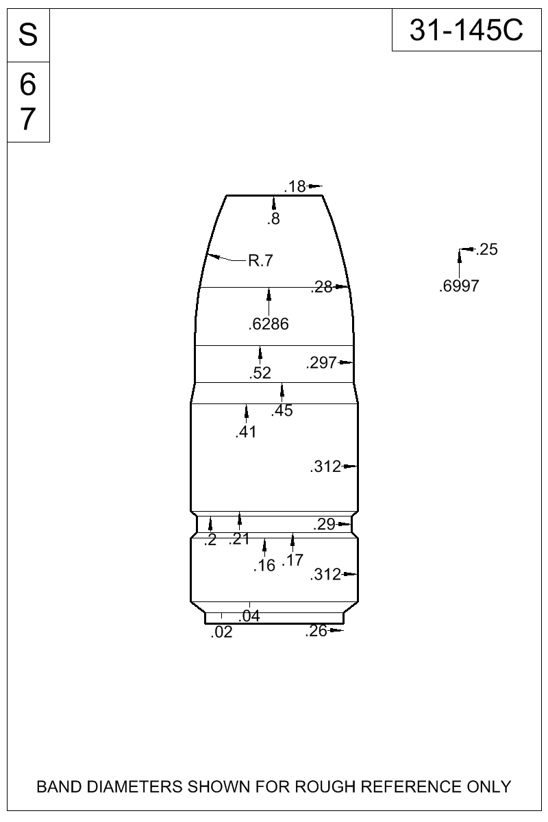 Dimensioned view of bullet 31-145C