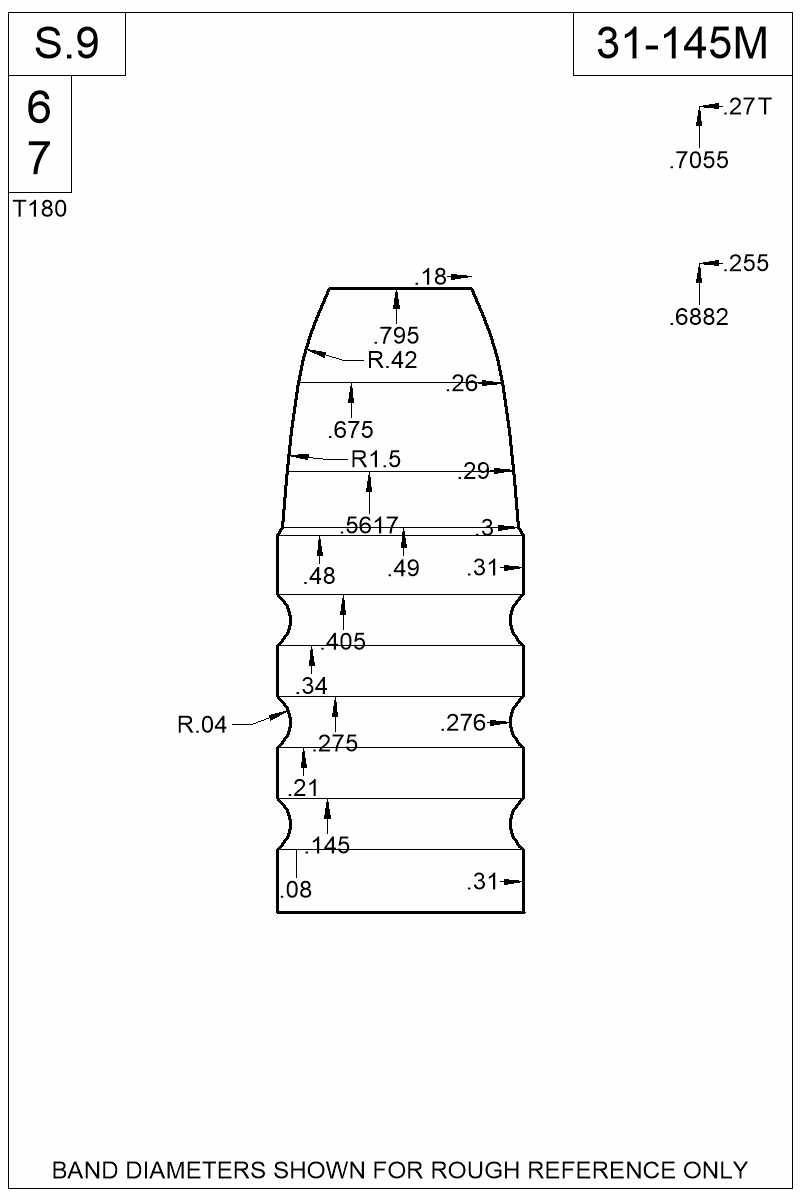 Dimensioned view of bullet 31-145M