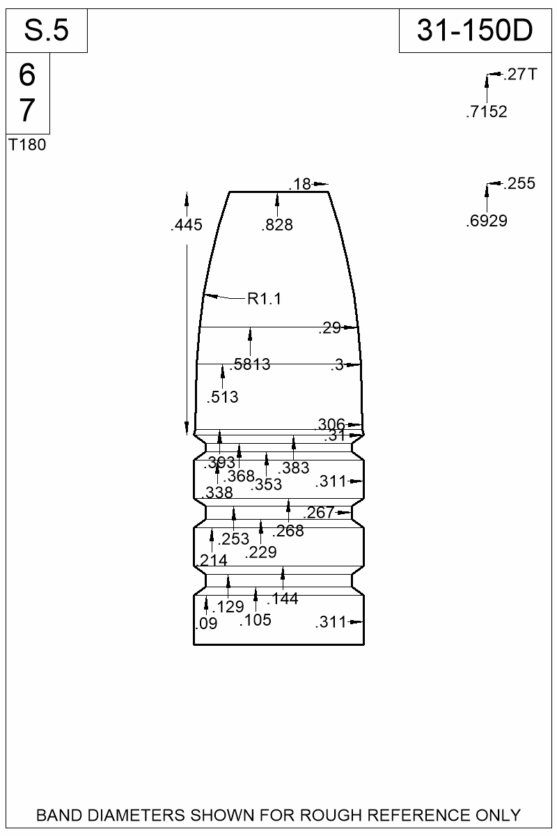 Dimensioned view of bullet 31-150D