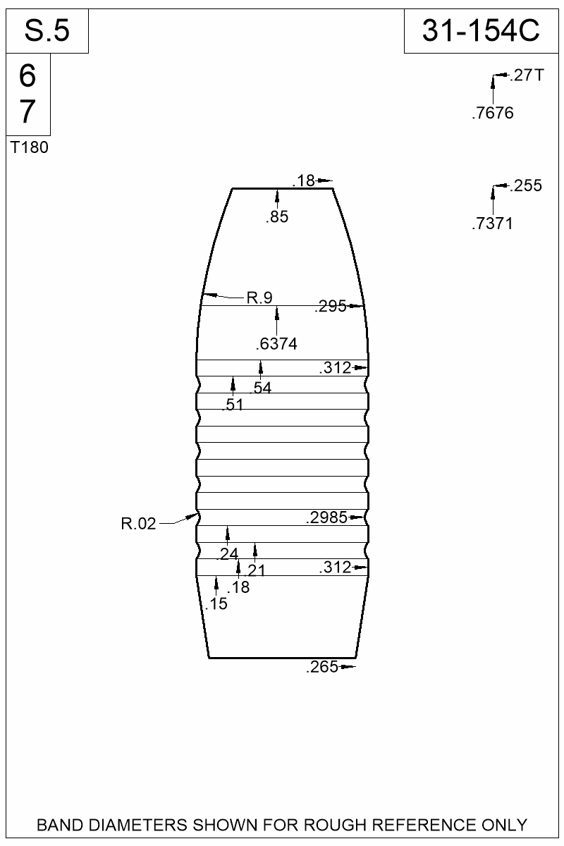 Dimensioned view of bullet 31-154C