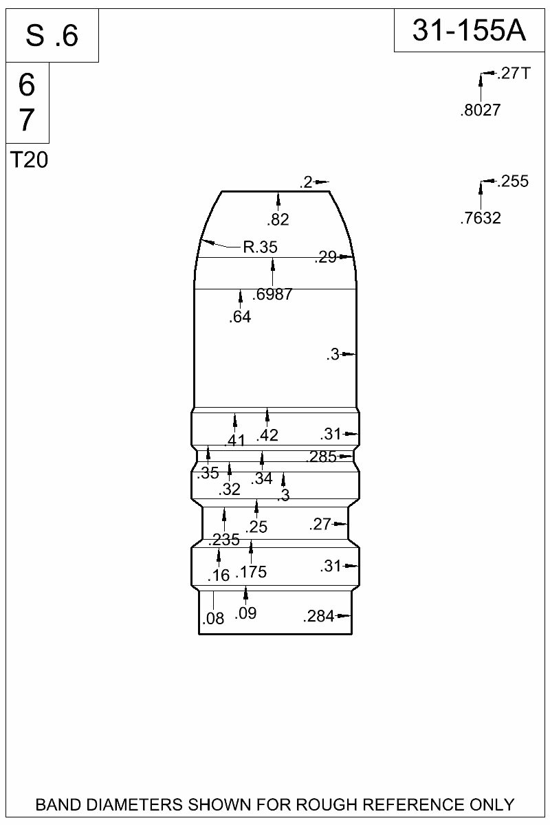 Dimensioned view of bullet 31-155A