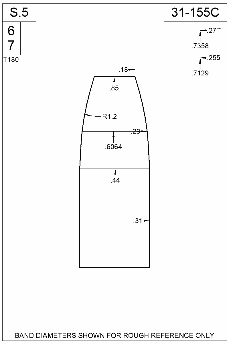 Dimensioned view of bullet 31-155C