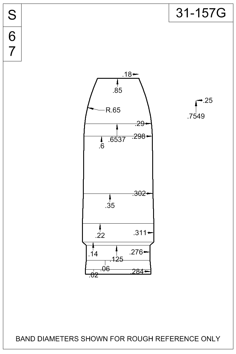 Dimensioned view of bullet 31-157G