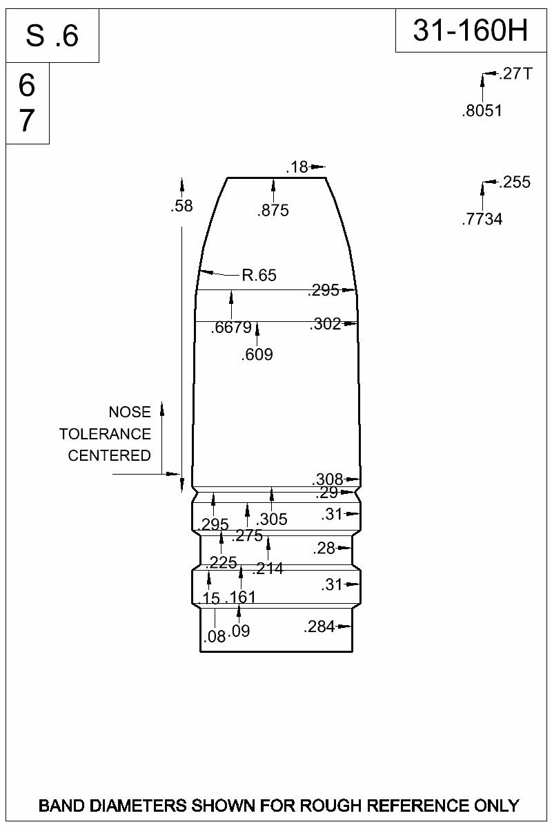 Dimensioned view of bullet 31-160H