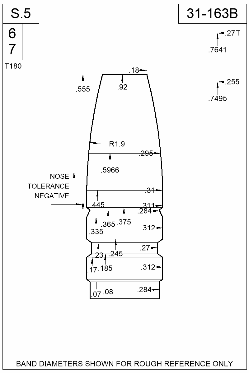 Dimensioned view of bullet 31-163B