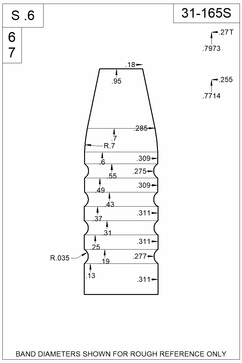 Dimensioned view of bullet 31-165S