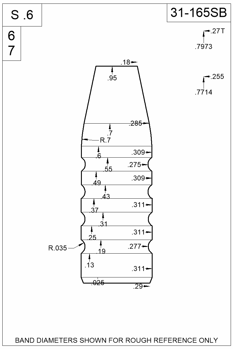 Dimensioned view of bullet 31-165SB