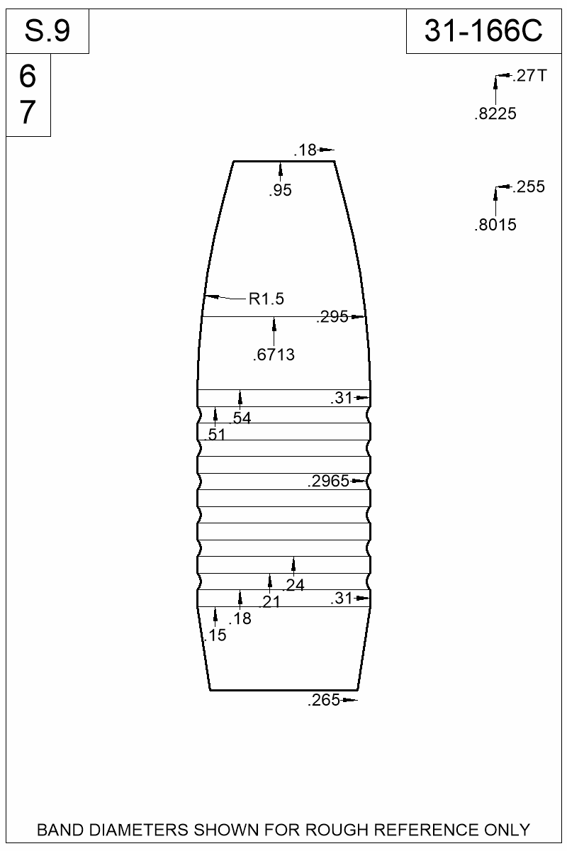 Dimensioned view of bullet 31-166C