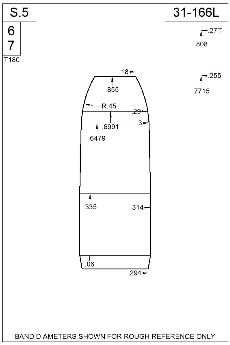 Dimensioned view of bullet 31-166L