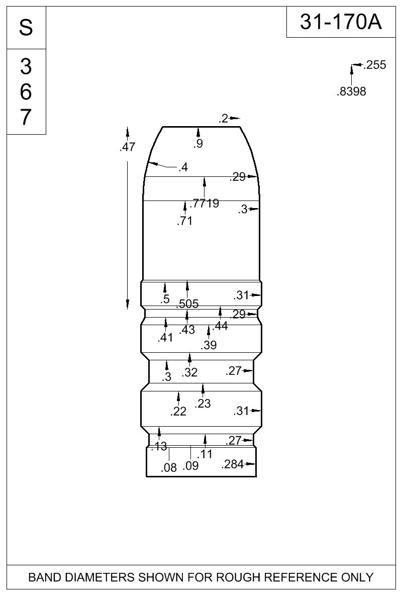 Dimensioned view of bullet 31-170A