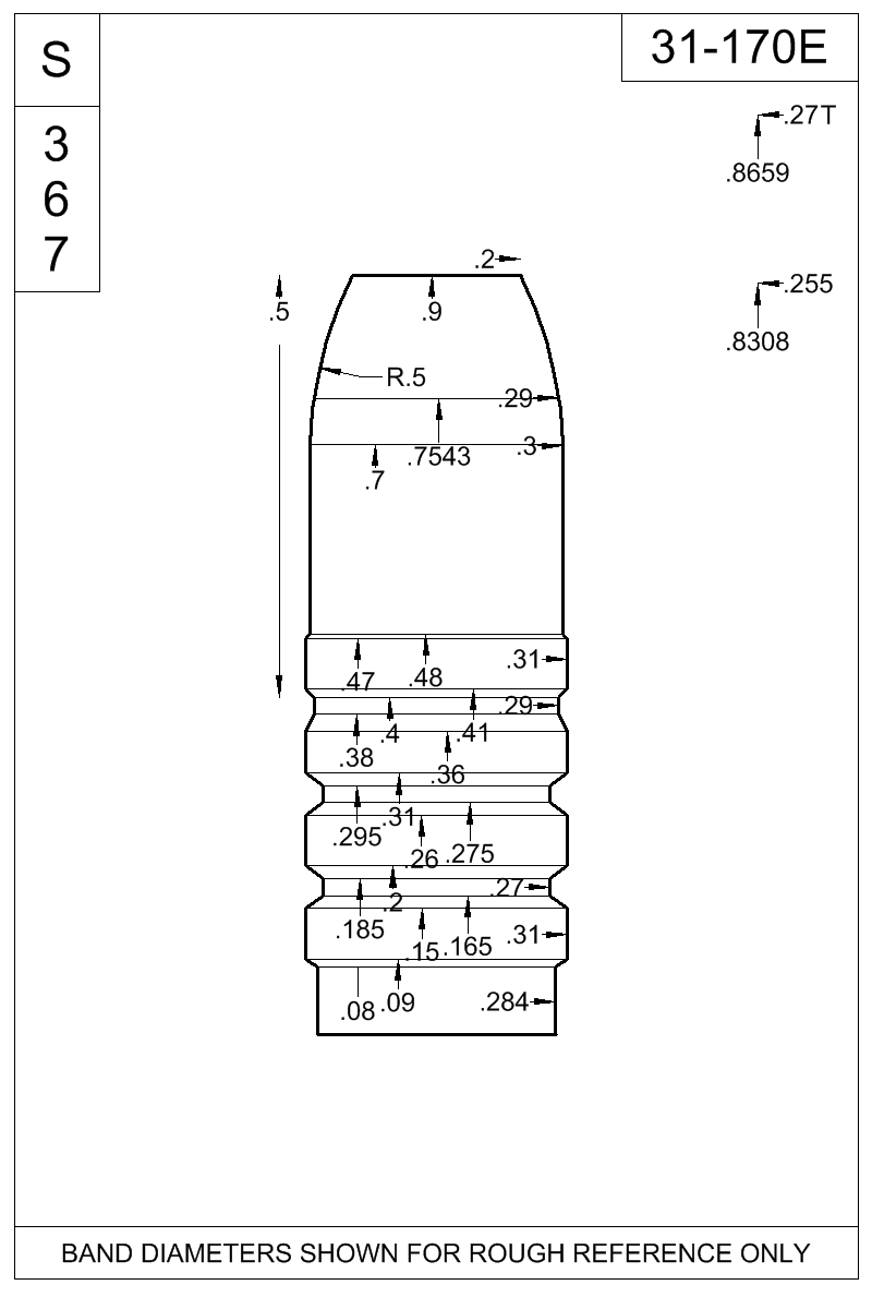 Dimensioned view of bullet 31-170E