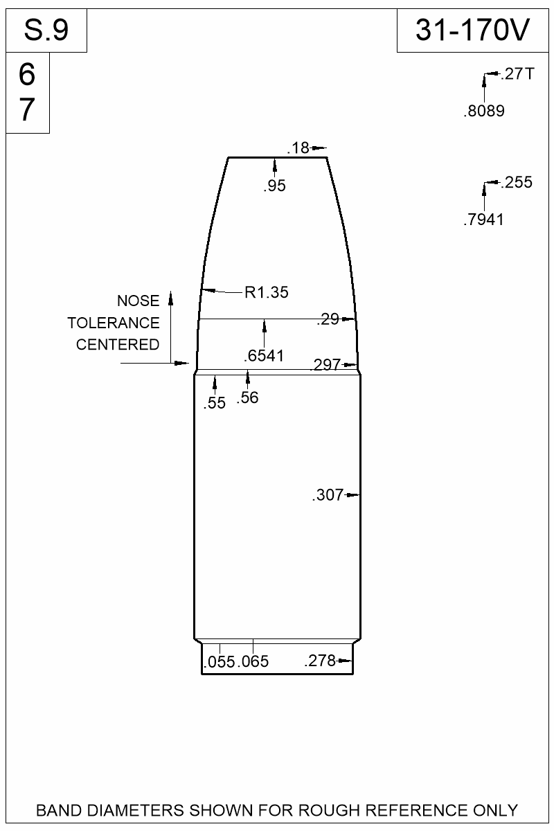 Dimensioned view of bullet 31-170V