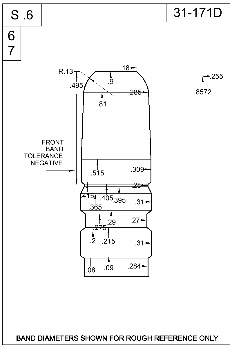 Dimensioned view of bullet 31-171D