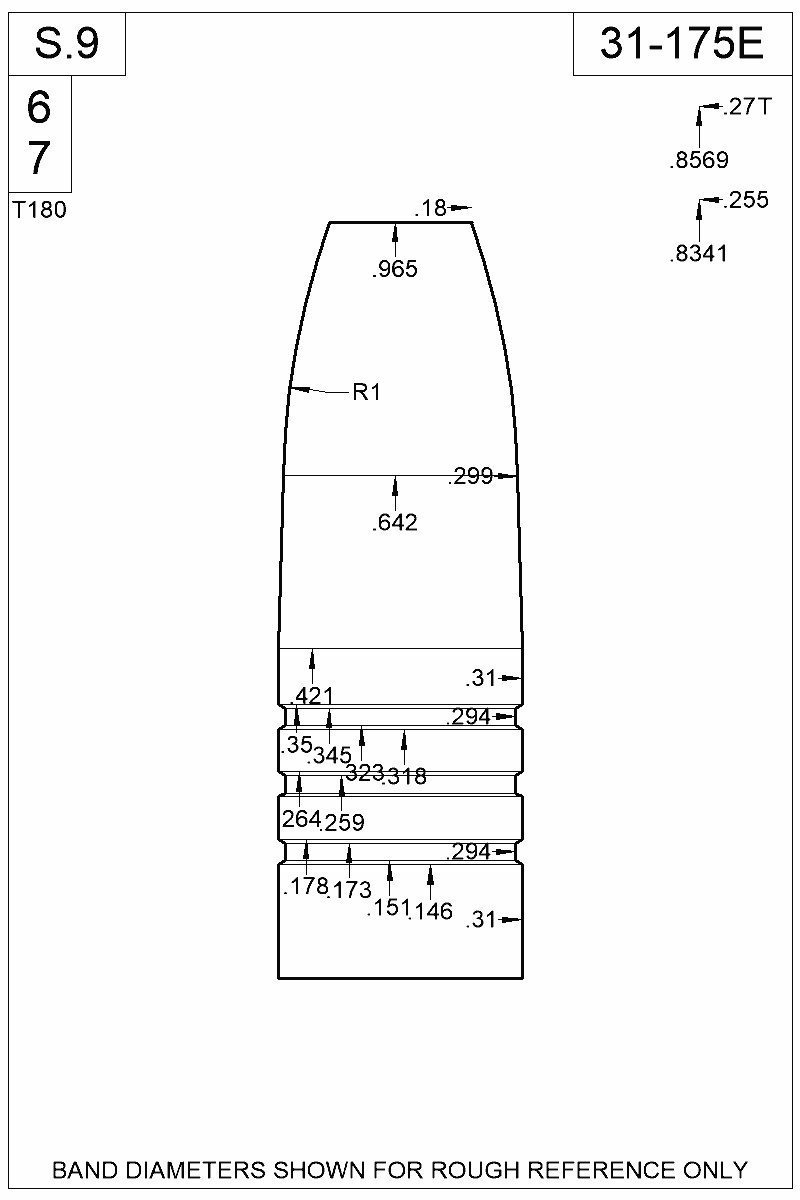 Dimensioned view of bullet 31-175E